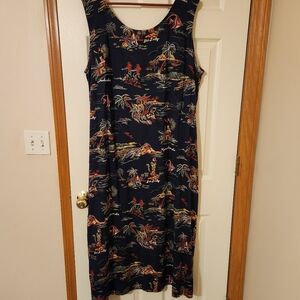 Hilo Hattie Maxi Sundress Size 2XL Navy Hula Girl Made In Hawaii USA Vacay Beach